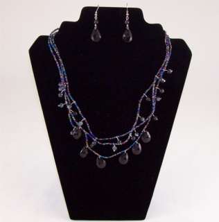 Amazing 3 Row Bead Tear Drop Necklace & earrings set   4 Colors to 