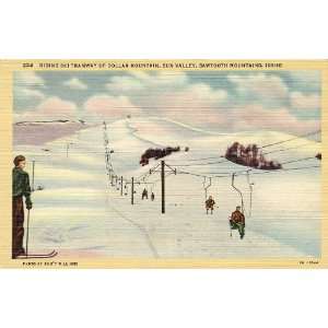 1940s Vintage Postcard Riding Ski Tramway up Dollar Mountain   Sun 