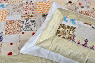   Embroidered Vintage Bed Sheet Double Size Antiqued White Silk  