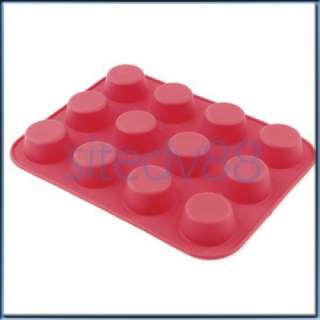 Silicone 12 Cup Cake Baking Muffin Mould Mold Pan Red  