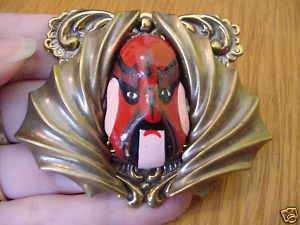 BB 60 E) Kabuki Opera face Oriental China mask theatre brooch  