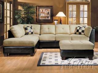 Beige Microfiber/Espresso Faux Leather Sectional Sofa  
