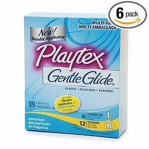 Playtex Gentle Glide Tampons, Unscented, Slender Multi pack 18 Count 