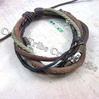 Men/Women Unisex Multi color rope weaving Genuine Leather Bracelet 320 