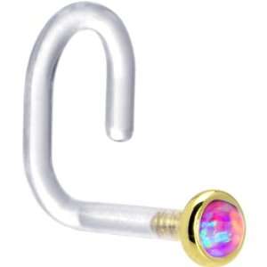   Yellow Gold 2mm Purple Synthetic Opal Bioplast Nose Ring Jewelry