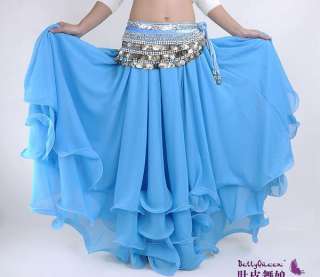 HotNew Beautiful 3 Layers Belly Dance Skirt Light Blue  