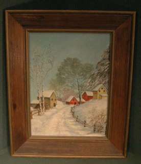 Vintage naïve Outsider Painting Village Snow Richter  