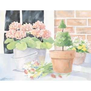  Bucket Of Pink Geraniums Poster Print