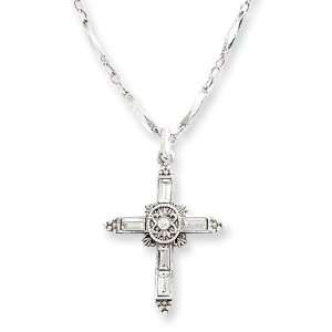  Silver tone Crystal Cross 18in Necklace Jewelry