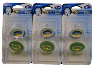 Lot of 6 Gerber Baby Silicone Pacifiers Blue Green 0m+ 0065988179728 