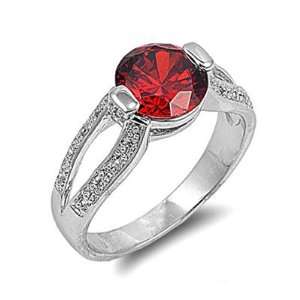    New Ladies Rhodium Plated Red Garnet CZ Brass Ring Size 7 Jewelry