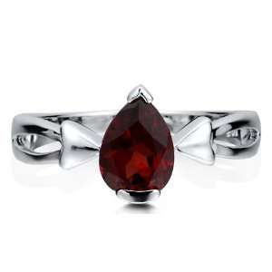 Sterling Silver 925 Pear Shaped Natural Garnet Gemstone Solitaire Ring 