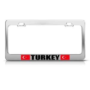 Turkey Turkish Flag Chrome Country Metal License Plate Frame Tag 