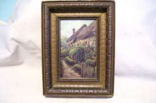 Antique Small Deep Wood Picture Frame Thatched Cottage  