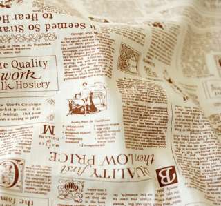 Retro Cotton Linen Blend Fabric   Vintage Newspaper   Sewing Hobby 