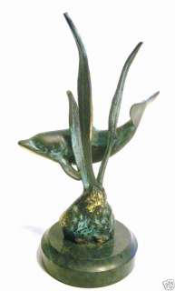 San Pacific Intl Brass Dolphin Sculpture on Marble  