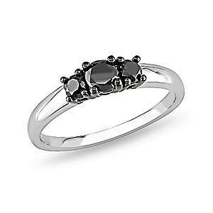  Amour 1/2 CT Black Diamond TW 3 Stone Ring Silver, 9, 1 ea 