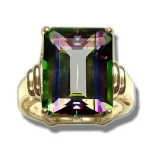    16X12 Emerald Cut Mystic Green Topaz Ladies Gold Ring Jewelry