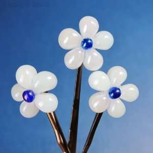   Lii Flower Bobby Pins   beaded white opal flowers with blue Beauty