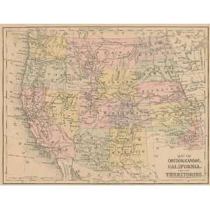   Map of Oregon, Kansas, California & Territories