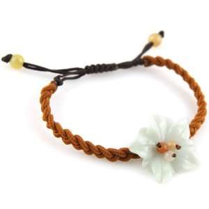 Irridecent White And Green Accent Jade Stone Flower And Beads   Copper 