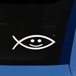  Happy Christian Fish Sticker   Dye Cut (White) Automotive