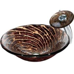  Vigo Caramel Vessel Sink in Chocolate Swirl with Waterfall 