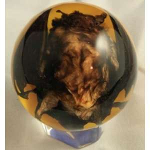  Real Bat Embedded in Medium Acrylic Sphere 2 Inches Yellow 