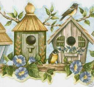 Birdhouse Floral & BirdCountry Cute Wallpaper Border  