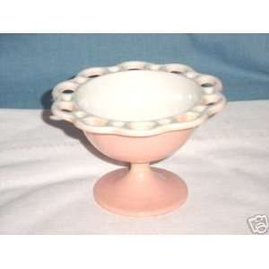  Vintage Pink & White Footed Lace Edge Compote Everything 