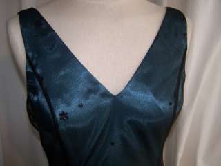 Adrianna Papell 6 Teal Blue Black Lace Glitter Tank Dress Full Skirt 