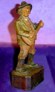 Rare ca1890 Black Forest Musician Carved Wooden Statue  