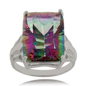  Mystic Fire Topaz Ring Rectangle Cut in Sterling Silver 