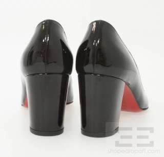 Christian Louboutin Black Patent Leather Peep Toe Stacked Heels Sz 40 
