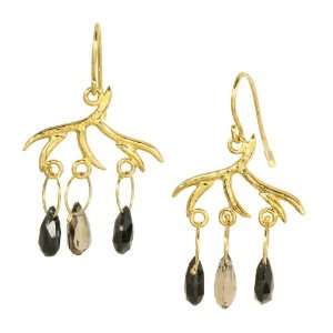  Branch Style Earrings in Black Spinel and Whiskey Topaz 