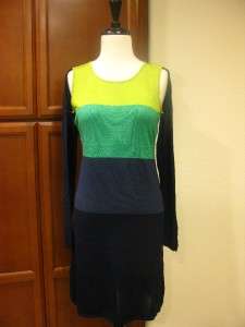   AZRIA NOEMA cutout OPEN SHOULDER COLOR BLOCKED Sweater Dress S  