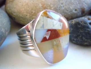 This is a gorgeous Inlaid Yellow Opal and Sterling Silver ring from 
