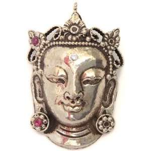  Goddess Crown Tara Head Pendant   Sterling Silver 