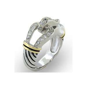 Womens Young Line Clear Cubic Zirconia Two Tone Ring, Size 5 10 