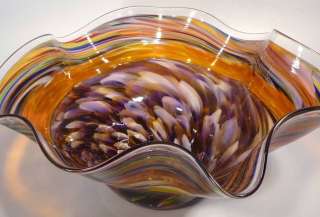 EXQUISITE ~ LARGE HAND BLOWN GLASS ART FLUTED BOWL / VASE ~ DIRWOOD 