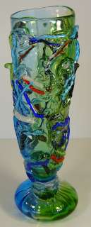 Vase 21 Tall Hand Blown Hot Glass Art NEW GREEN BLUE  