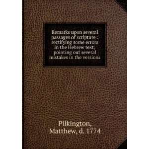   several mistakes in the versions. Matthew, d. 1774 Pilkington Books