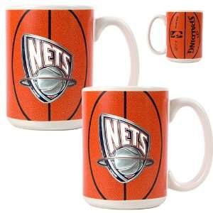  New Jersey Nets Mug Set   2Pc 15 oz Gameball Ceramic Mug 