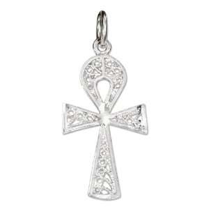  Sterling Silver Filigree Ankh Charm. Jewelry