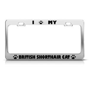 British Shorthair Cat Chrome license plate frame Stainless Metal Tag 