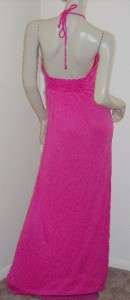 NWT T Bags Hot Pink Jersey Classic V Halter Maxi Dress Medium  
