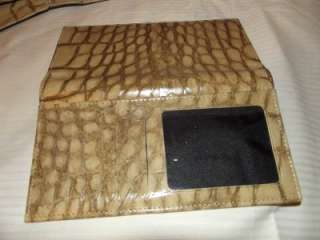 Bosca Checkbook Wallet, Croco Embossed Leather, Tan, Silvertone 