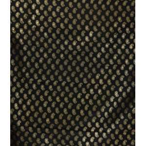 Black Banarasi Brocade Fabric with Woven Paisleys   PolySilk (Sold by 