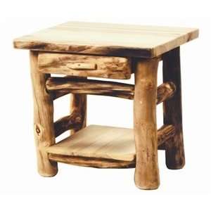  Small 1 Drawer Rustic Log End Table