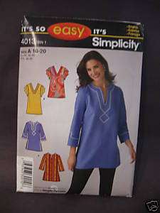 Simplicity 4013 Tunic tops four styles 10 20  